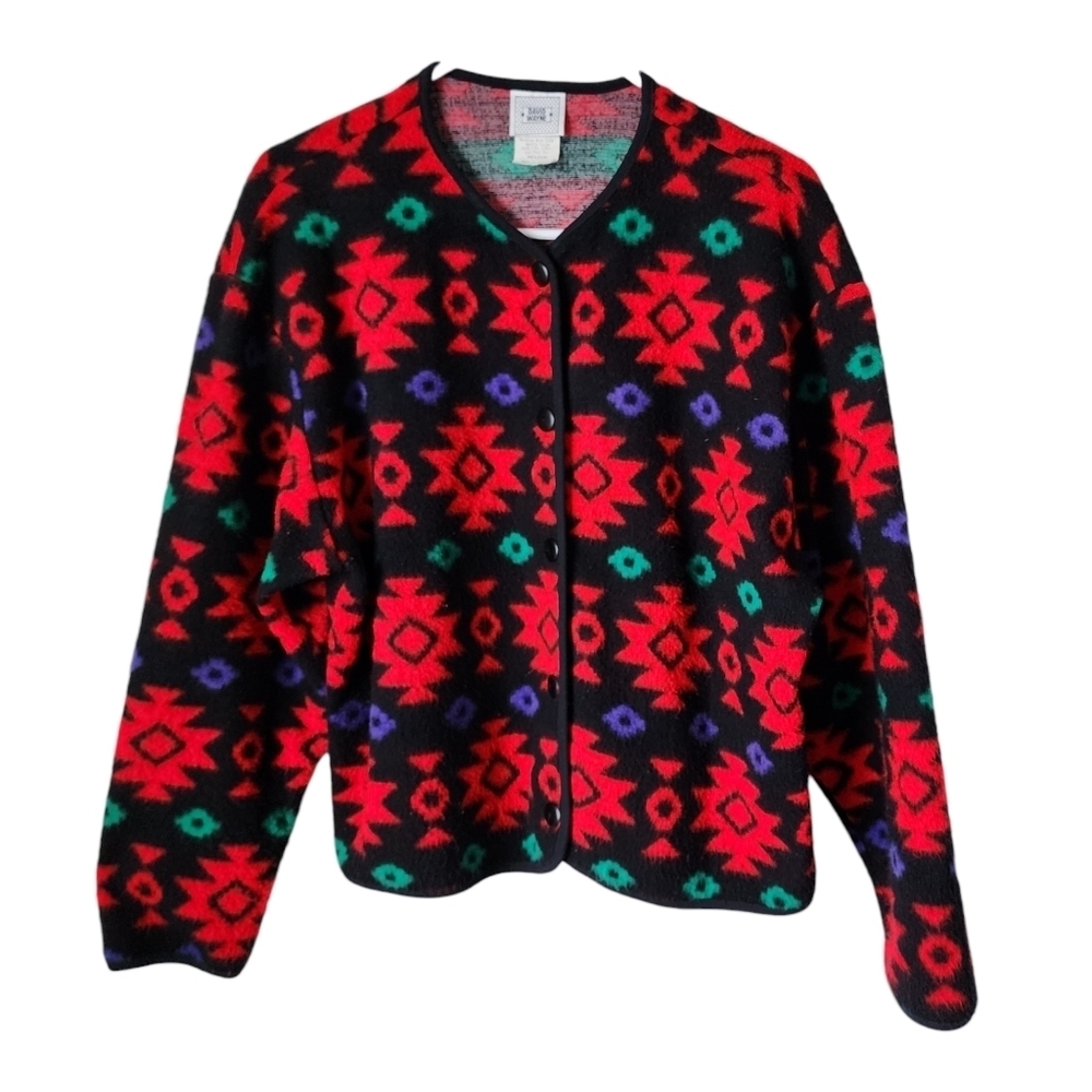 DAVID WAYNE x VINTAGE 80's Bright Aztec print‎ fleece shacket size M